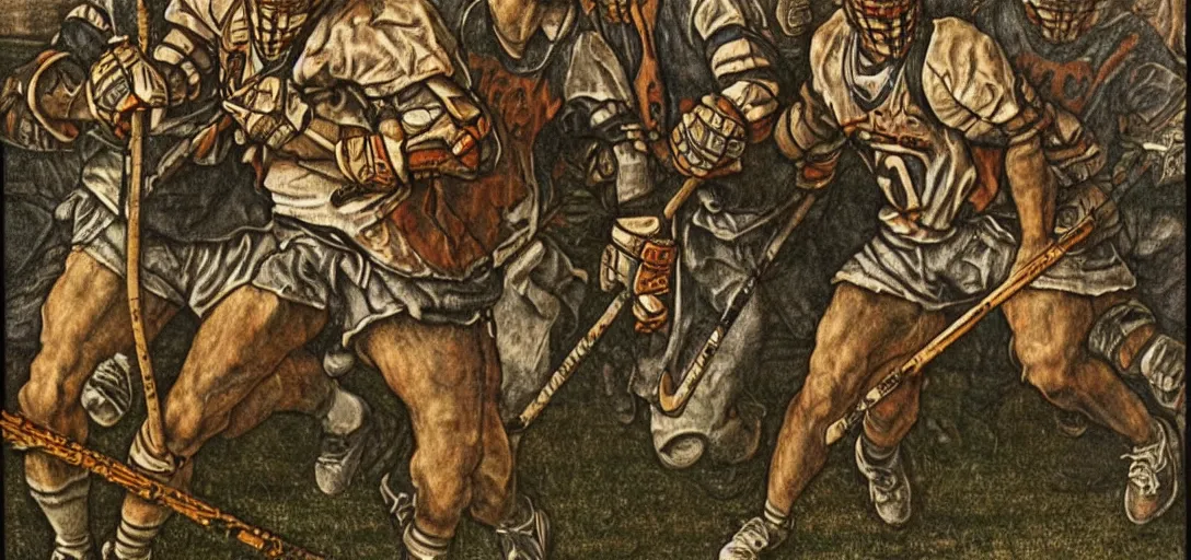 Image similar to lacrosse player, highly detailed, 8k, intricate, Albrecht Durer style