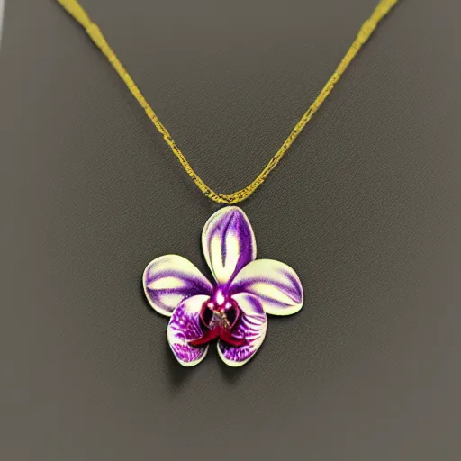 Prompt: an orchid jewelry necklace made by tiffany jewelers, trending on artstationhd, sharp focus, ultra detailed