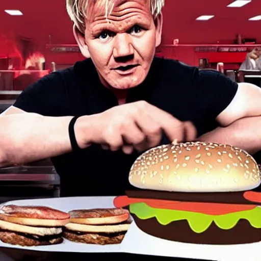 Prompt: gordon ramsay beating the burger king to death