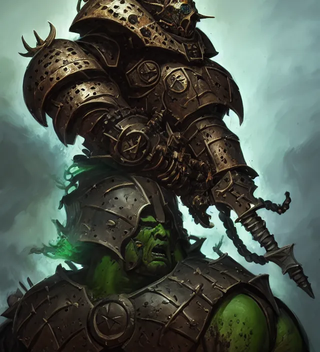 Image similar to armor _ portrait _ heros _ warhammer _ 4 _ 0 _ k _ - pestilence, nurgle warrior, champion _ the _ primarchs _ emperor _ by _ johannes _ helgeson _ animated _ with _ vfx _ concept _ artist _ _ illustrato by ruan jia