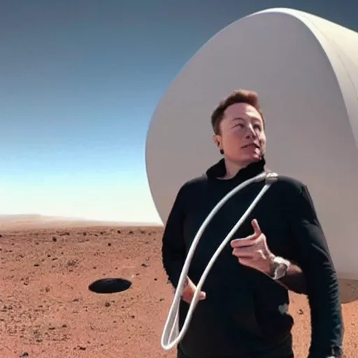 Image similar to Elon musk selfie with futuristic house on mars