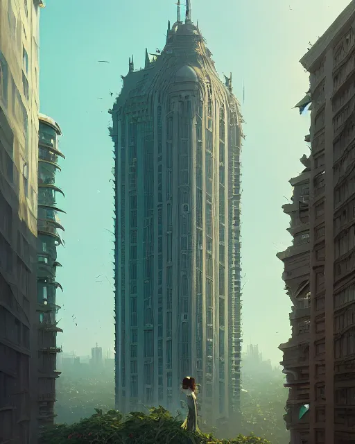 Image similar to highly detailed vfx portrait of a tall building, unreal engine, greg rutkowski, loish, rhads, beeple, makoto shinkai and lois van baarle, ilya kuvshinov, rossdraws, tom bagshaw, alphonse mucha, global illumination, detailed and intricate environment