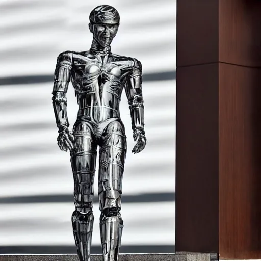 Image similar to made of ice, a realistic detailed photo of a guy who is an attractive humanoid who is half robot and half humanoid, who is a male android, on display, blank stare, showing off his muscles, shiny skin, posing like a statue, by the pool, frozen ice statue, twitch streamer / gamer ludwig, humanoid robot