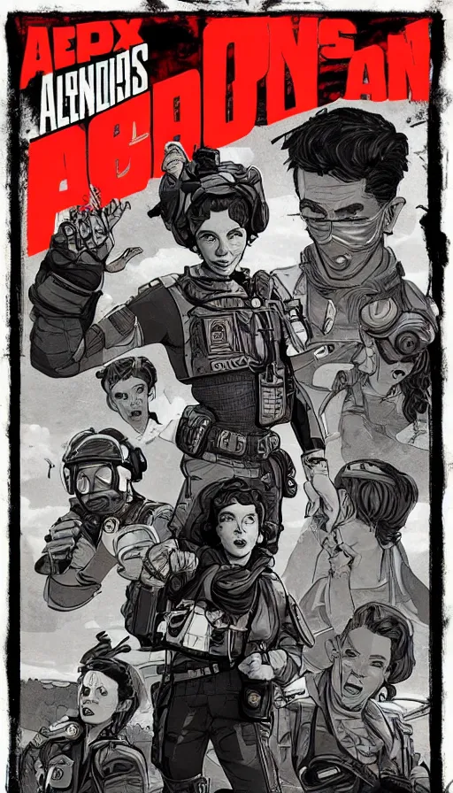 Image similar to apex legends in 1 9 5 0 s horror movie poster, retrofuturism, highly detailed, stylized