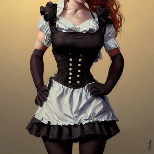 Image similar to a portrait of alexandra breckenridge as a french maid, urban motifs, intricate, elegant, highly detailed, digital painting, trending on artstation, concept art, smooth sharp focus, illustration, art by artgerm and greg rutkowski