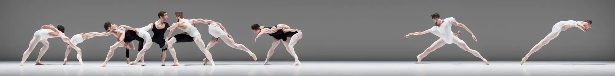 Image similar to a horde of sisyphusses pushing a cuboid boulder through an empty space, white background, ballet performance photography