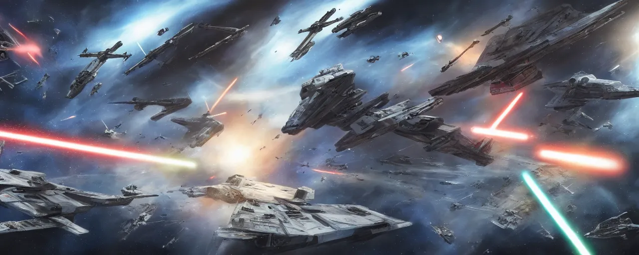 Prompt: concept art of star wars space battle, art, high detail, high definition, 8k,