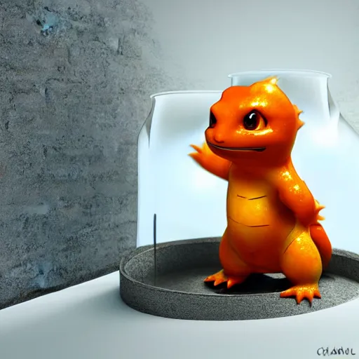 Image similar to a charmander clear ice sculpture, ultra realistic, concept art, intricate details, highly detailed, photorealistic, octane render, 8 k, unreal engine, photography