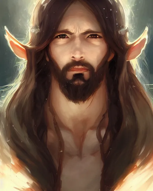 Prompt: an anime portrait of jesus christ as an elf, by stanley artgerm lau, wlop, rossdraws, james jean, andrei riabovitchev, marc simonetti, and sakimichan, trending on artstation