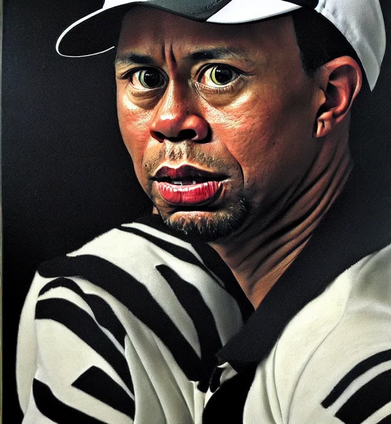 Prompt: realistic tiger woods portrait by caravaggio.