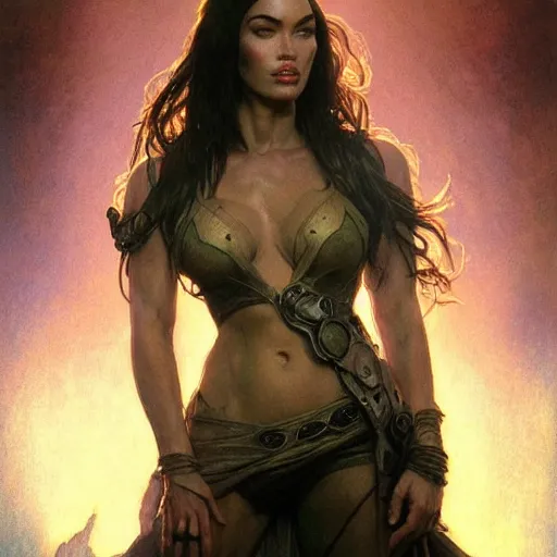 Prompt: megan fox art of elysium by frank frazetta and by jeremy mann and by alphonse mucha, fantasy art, photo realistic, dynamic lighting, artstation, full figure poster, volumetric lighting, very detailed face, 4 k