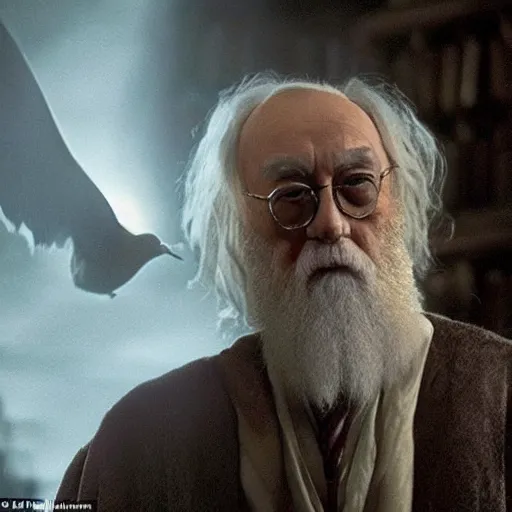 Image similar to Professor Dumbledore was now looking down at Harry, who looked right back at him, trying to discern the expression of the eyes behind the half-moon spectacles. Did you put your name in the Goblet of Fire, Harry? Dumbledore asked calmly