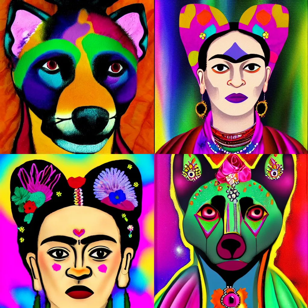 Prompt: Frida Kahlo style deviant art sparkle dog