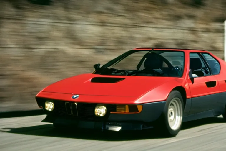 Image similar to BMW M1, movie still, speed, cinematic Eastman 5384 film