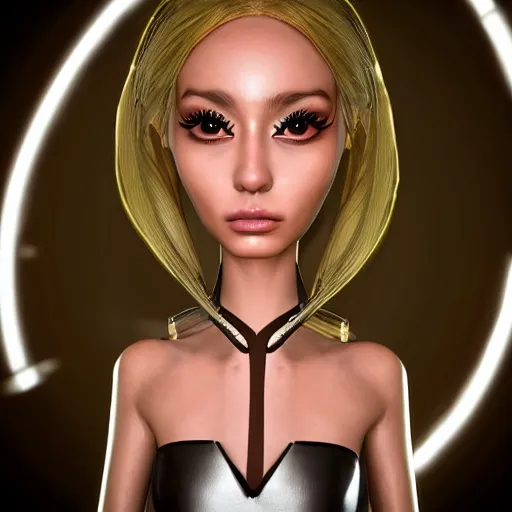 Image similar to “photo portrait the most beautiful alien girl in the world. I can’t believe how she’s beautiful. She is in gorgeous haut couture dresses. Unreal engine 5 ”