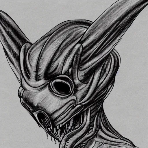 Image similar to sketch drawn of alien creature by gabo mendoza, trending on artstation