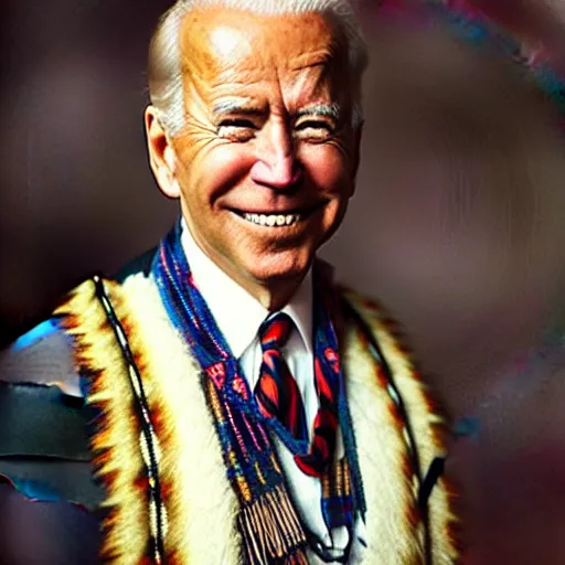 Image similar to “Biden as a Native American, portrait”