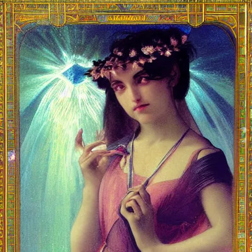 Prompt: Demon Girl at the palace, refracted sparkles, thunderstorm, greek pool, beach and Tropical vegetation on the background major arcana sky, by paul delaroche, alphonse mucha and arnold böcklin, hyperrealistic 8k, award-winning, very very very detailed