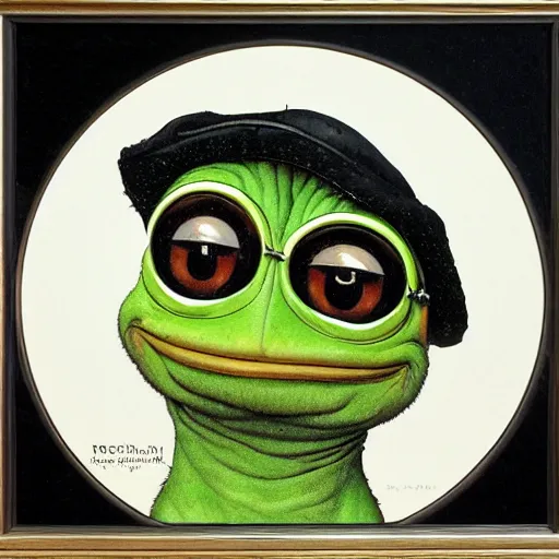 Image similar to pepe the frog by norman rockwell