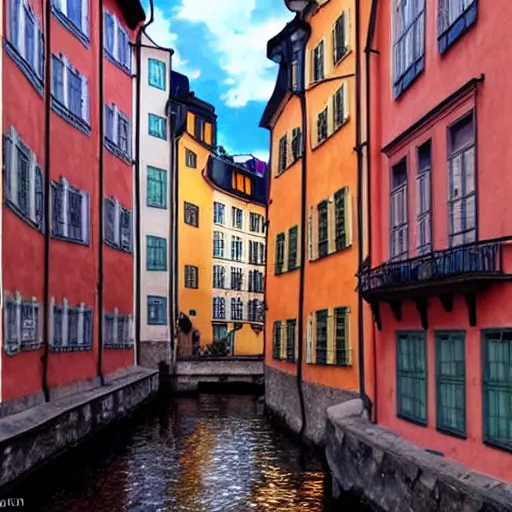 Image similar to stockholm gamla stan, in the style of studio ghibli