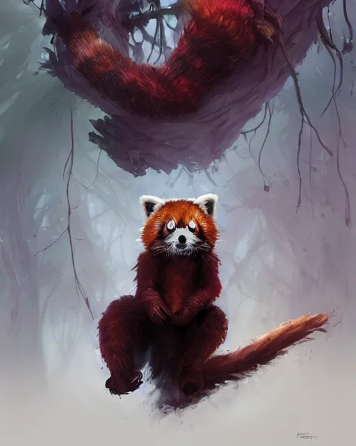 Image similar to Red Panda Shapeshifter Druid Mage, D&D, artstation, fantasy, magic the gathering artwork, cinematic lighting, centered, symmetrical, highly detailed, digital painting, , concept art, smooth, sharp focus, illustration, volumetric lighting, epic Composition, 8k, art by Akihiko Yoshida and Greg Rutkowski and Craig Mullins, oil painting, cgsociety