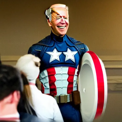 Image similar to joe biden as captain america, award winning photo