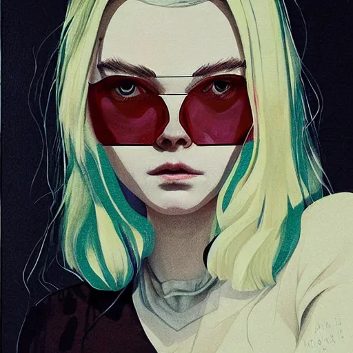 Image similar to Elle Fanning in Prey picture by Sachin Teng, asymmetrical, dark vibes, Realistic Painting , Organic painting, Matte Painting, geometric shapes, hard edges, graffiti, street art:2 by Sachin Teng:4