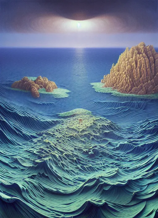 Prompt: hyper detailed 3d render like a Oil painting - the blue sea by Jacek Yerka, Mariusz Lewandowski, Houdini algorithmic generative render, Abstract brush strokes, Masterpiece, Edward Hopper and James Gilleard, Zdzislaw Beksinski, Mark Ryden, Wolfgang Lettl, hints of Yayoi Kasuma, octane render, 8k