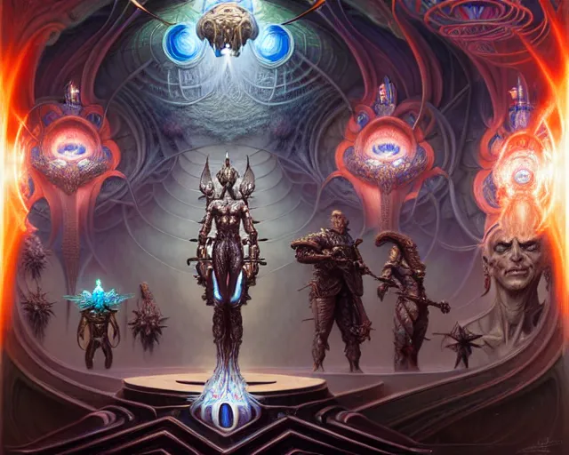 Image similar to the hall of heroes, fantasy character portrait made of fractals facing each other, ultra realistic, wide angle, intricate details, the fifth element artifacts, highly detailed by peter mohrbacher, hajime sorayama, wayne barlowe, boris vallejo, aaron horkey, gaston bussiere, craig mullins