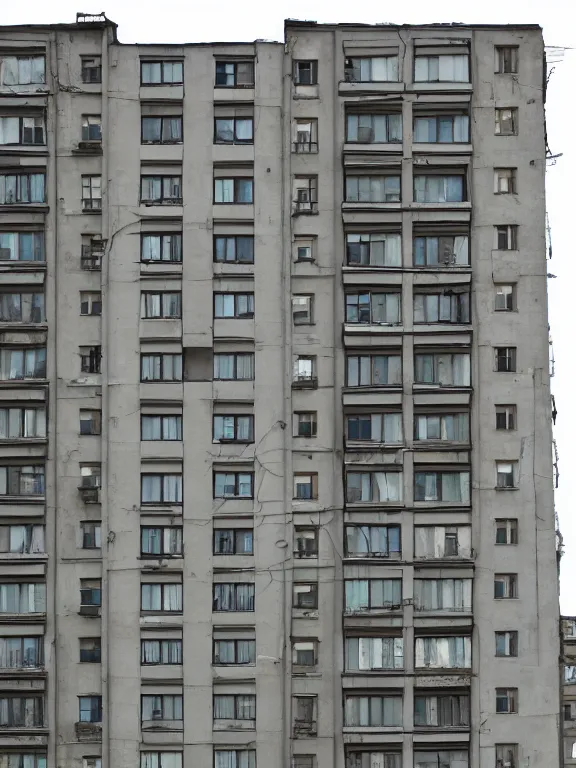 Prompt: soviet apartment building, photo, one full object, front side view