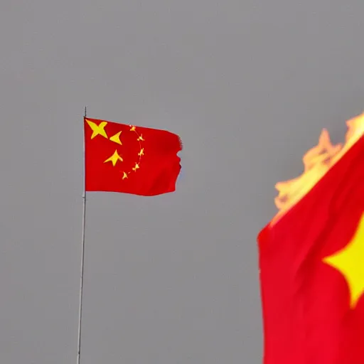 Image similar to Chinese flag on fire with vapes in the background