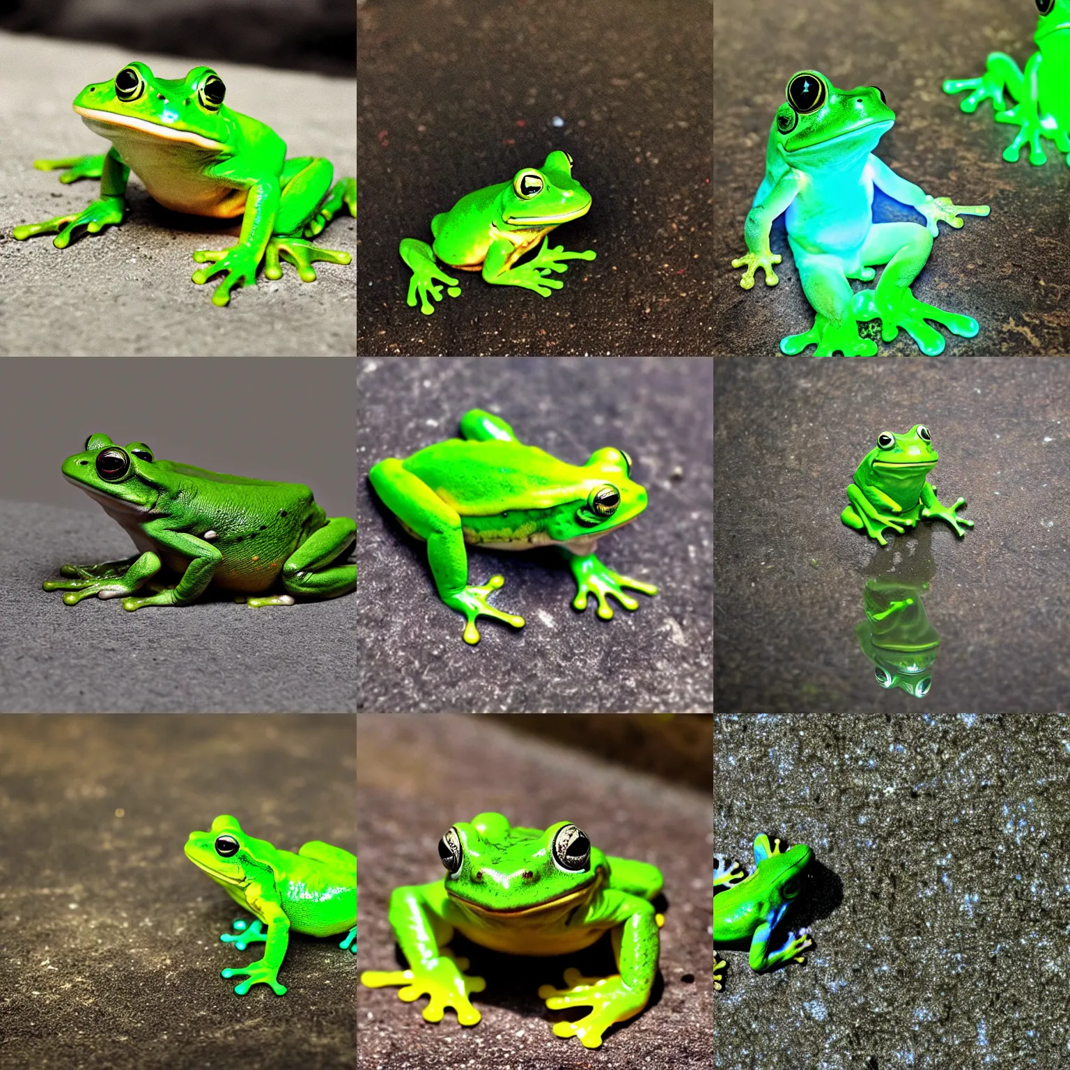 Prompt: a photo of a luminescent frog