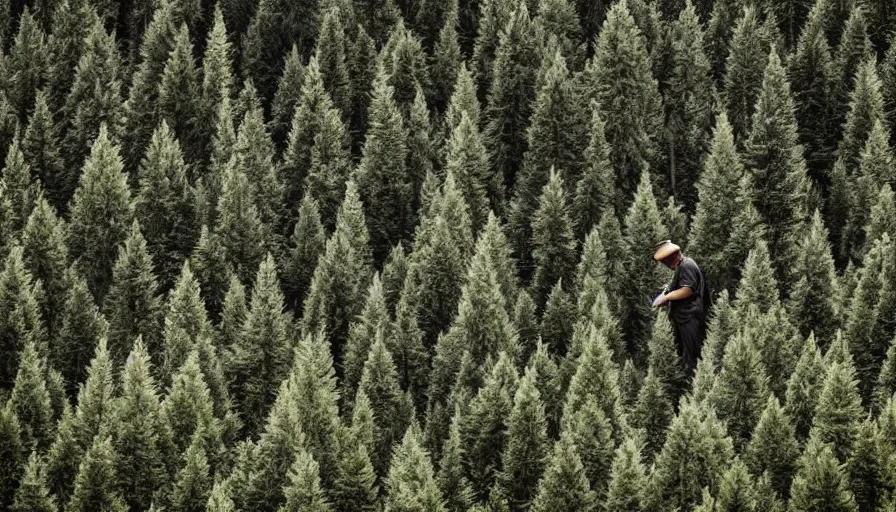 Prompt: tyrolean farmer transforming into a tree, alpine forest, dolomites, muted, bleak, funereal, somber, melancholic, mournful, gloomy, dismal, sad, pale, washed-out, desaturated, grey, subdued, dull, dreary, depressing, weary, tired