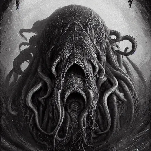 Image similar to monstrosity portrait of Cthulhu, hyperdetailed, artstation, cgsociety, by greg rutkowski, by Gustave Dore