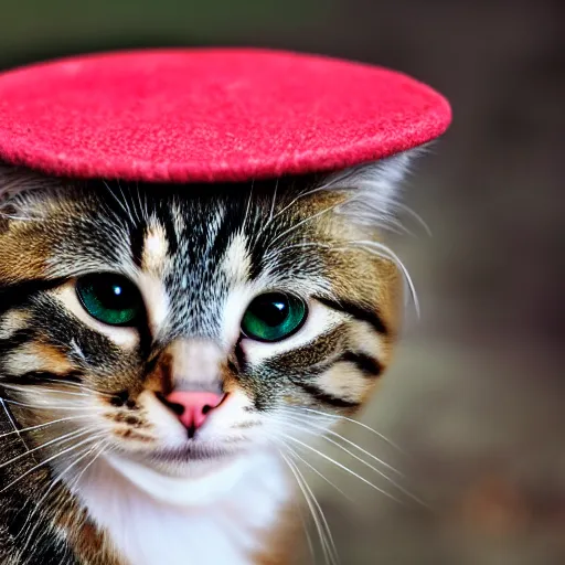 Prompt: a cute cat wearing a hat, photography