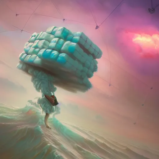 Image similar to highly detailed surreal vfx portrait of a tornado made out of pastel cubes, stephen bliss, unreal engine, greg rutkowski, loish, rhads, beeple, makoto shinkai and lois van baarle, ilya kuvshinov, rossdraws, tom bagshaw, global illumination, detailed and intricate environment