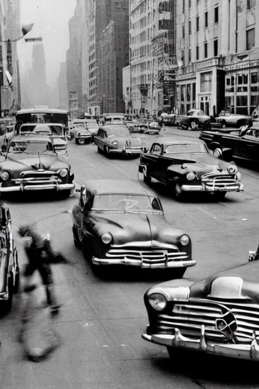 Image similar to a car chase in new york in the 5 0 s