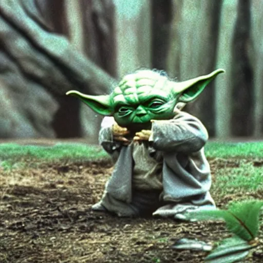 Image similar to yoda living on planet earth in the year 1 9 9 3