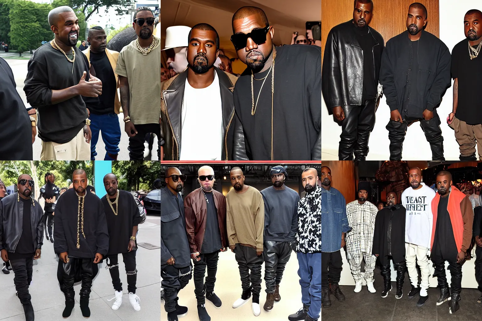 Prompt: kanye west meets kanye east, kanye south and kanye north