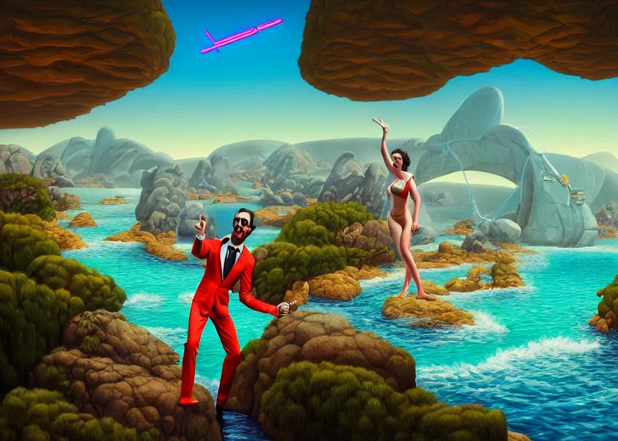 Image similar to leisure suit larry in the land of lounge lizards, a digital rendering of scenes from the sierra video game by michael flohr, inspired by tom bagshaw, instagram contest winner, futurism, matte painting, outrun, terragen