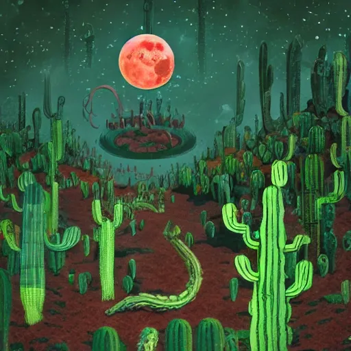 Image similar to voidless of the festival!, The Graveyard, blood moon tentacles!!, outsider art!!!, The ego separates by Wojciech Siudmak!!!!, a single potted cactus in a laboratory!!!!!, large group of crabs and worms, crawling along a bed of moss, low poly, creeper world, handcrafted, artstation, hyperrealistic, hard light, best practices, creeptastic, photorealism, macro perspective, cuddly