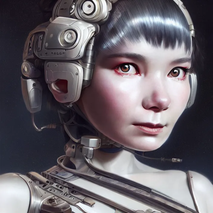 Prompt: portrait of bjork as a cyborg - by tom bagshaw, by ilya kuvshinov, rtx rendering, octane render 1 2 8 k, maya, extreme high intricate details by wlop, digital anime art by ross tran, medium shot, close up shot, composition by sana takeda, dramatic lighting by greg rutkowski, 8 k, trending on artstation