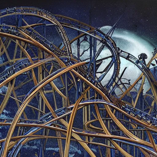 Prompt: photo of a roller coaster with a apocalyse theme by gerald brom