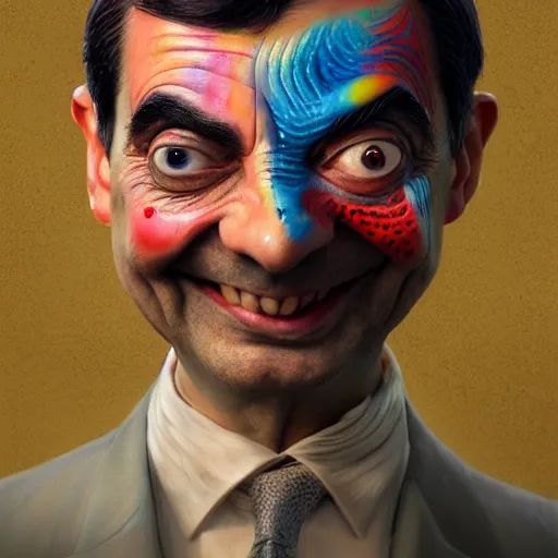 Image similar to Very very very very highly detailed epic central composition photo of Mr Bean face, intricate, happy colorful vibes, extremely detailed, digital painting, smooth, sharp focus, illustration, intimidating lighting, incredible art by Brooke Shaden, artstation, concept art, Octane render in Maya and Houdini