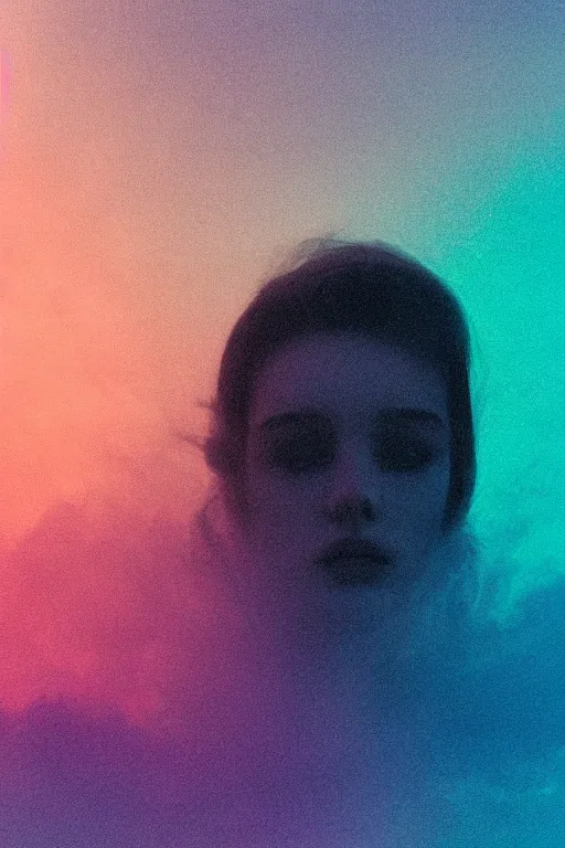 Image similar to high quality pastel coloured film close up wide angle photograph of a model wearing clothing resting on cloud furniture in a icelandic black rock environment in a partially haze filled dreamstate world. three point light, rainbow. photographic production. art directed. pastel colours. volumetric clouds. pastel gradient overlay. waves glitch artefacts. extreme facial clarity. 8 k. filmic.