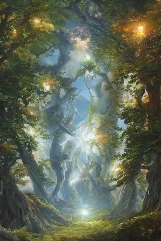 Image similar to tree of four seasons, volymetric light, highly detailed matte painting, noriyoshi ohrai, charlie bowater, mark brooks