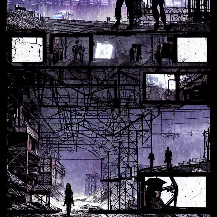 Prompt: sadie sink pulls a trolley in a coal mine. storyboard, scifi cyberpunk. by gabriel hardman, joe alves, chris bonura. cinematic atmosphere, detailed and intricate, perfect anatomy