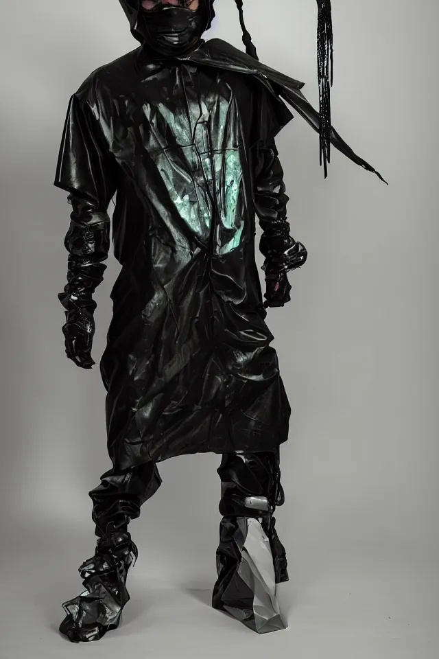 androgynous ninja shaman tunic made of latex, radio | Stable Diffusion ...