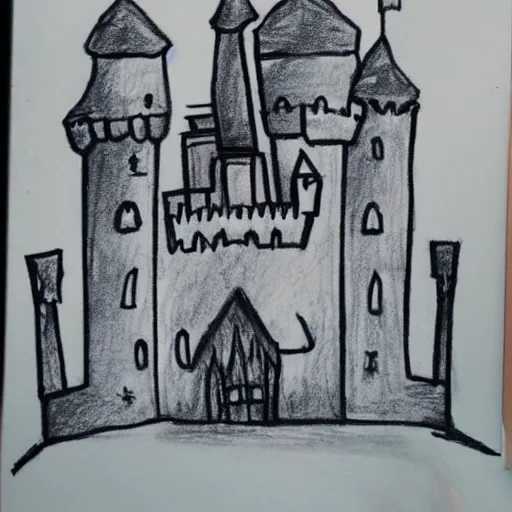 Image similar to child's drawing depiction of the castle of frozen ideal and dreams