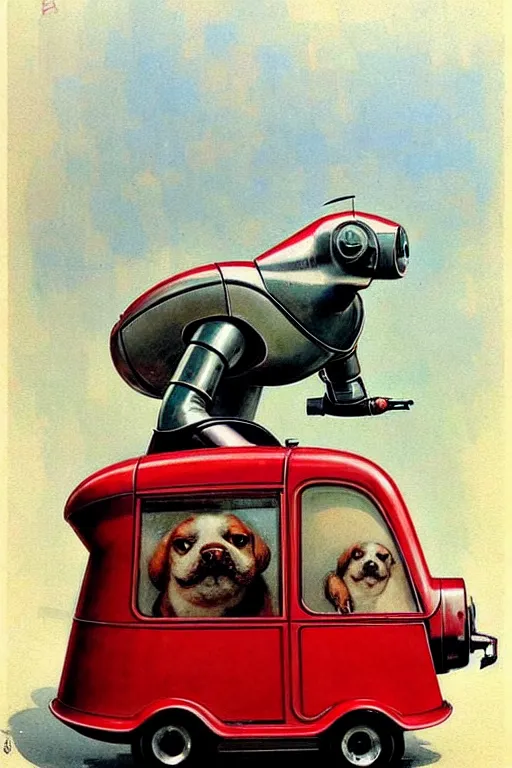 Prompt: ( ( ( ( ( 1 9 5 0 s retro future android robot fat robot dog wagon. muted colors., ) ) ) ) ) by jean - baptiste monge,!!!!!!!!!!!!!!!!!!!!!!!!! chrome red